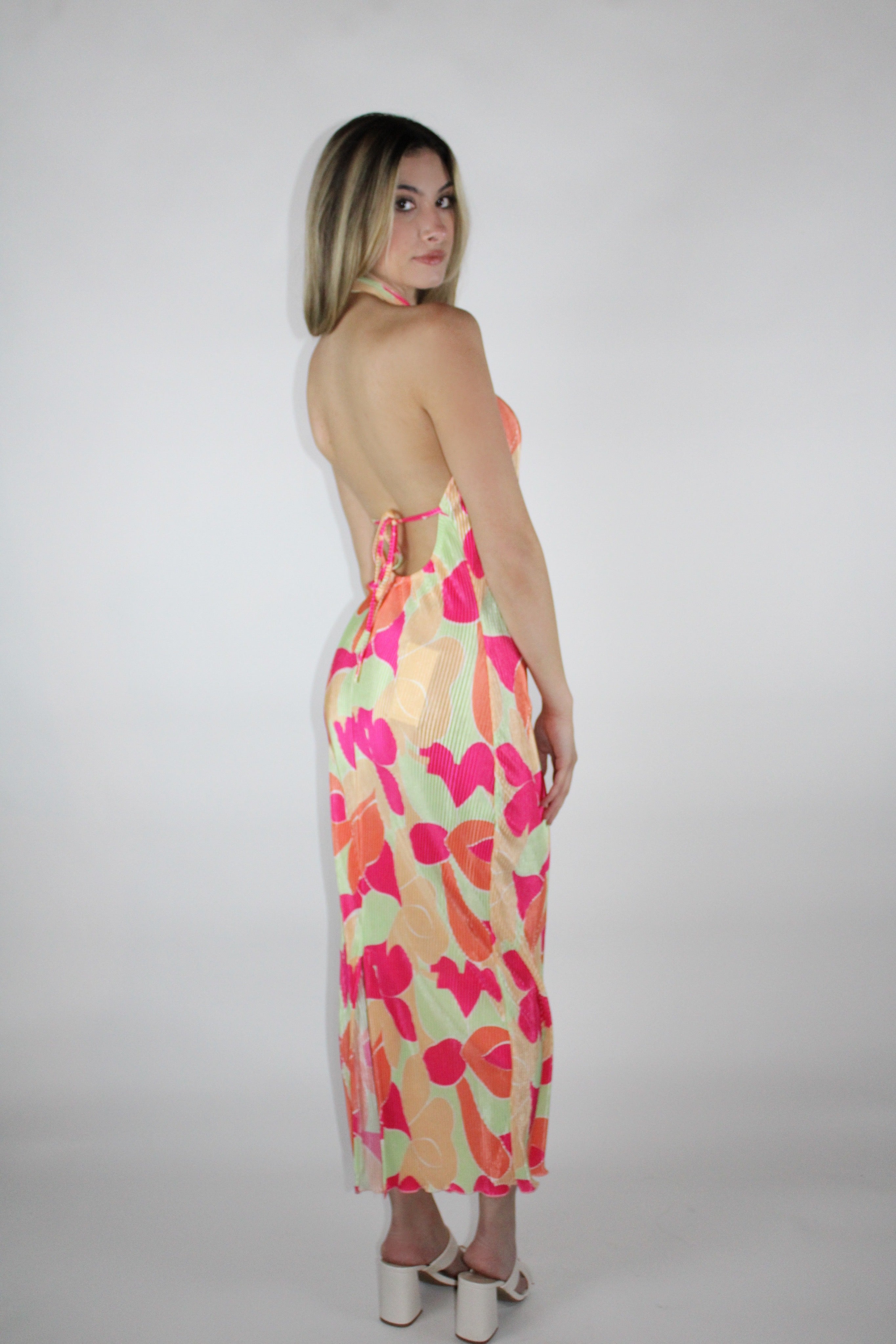 Multi-color halter dress with open back for summer