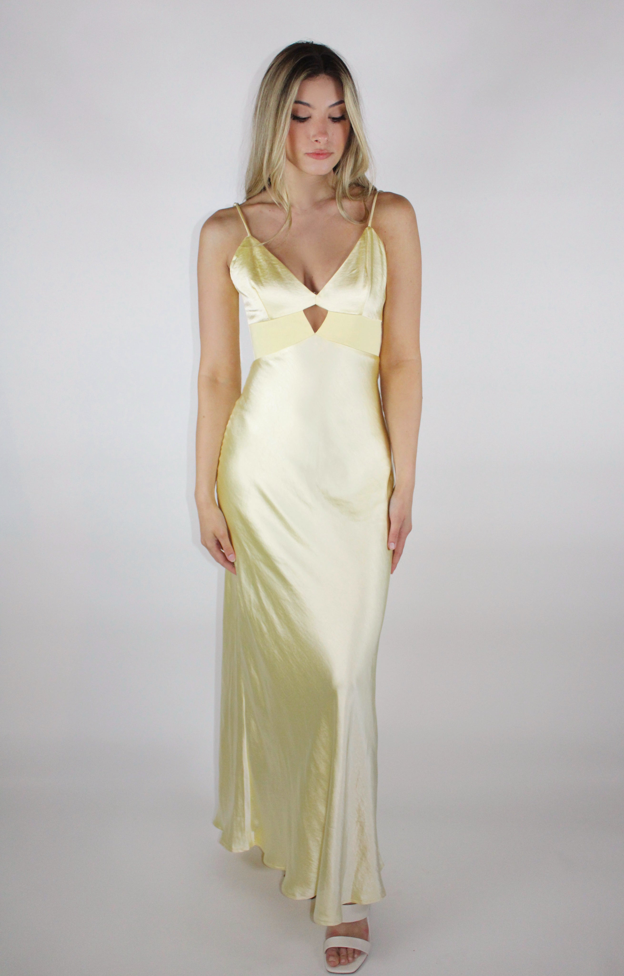 Yellow satin maxi dress 